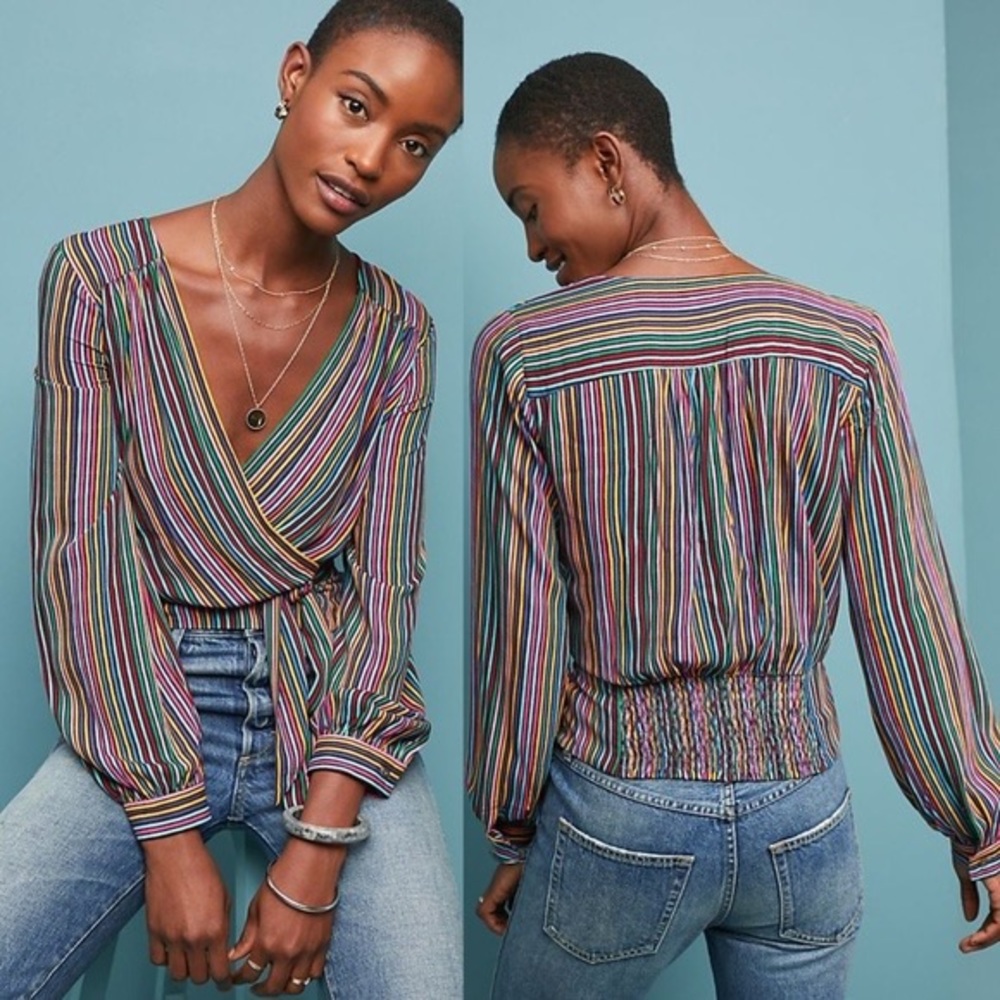 Anthropologie Maeve Lisa Striped Blouse, Rainbow - Petite